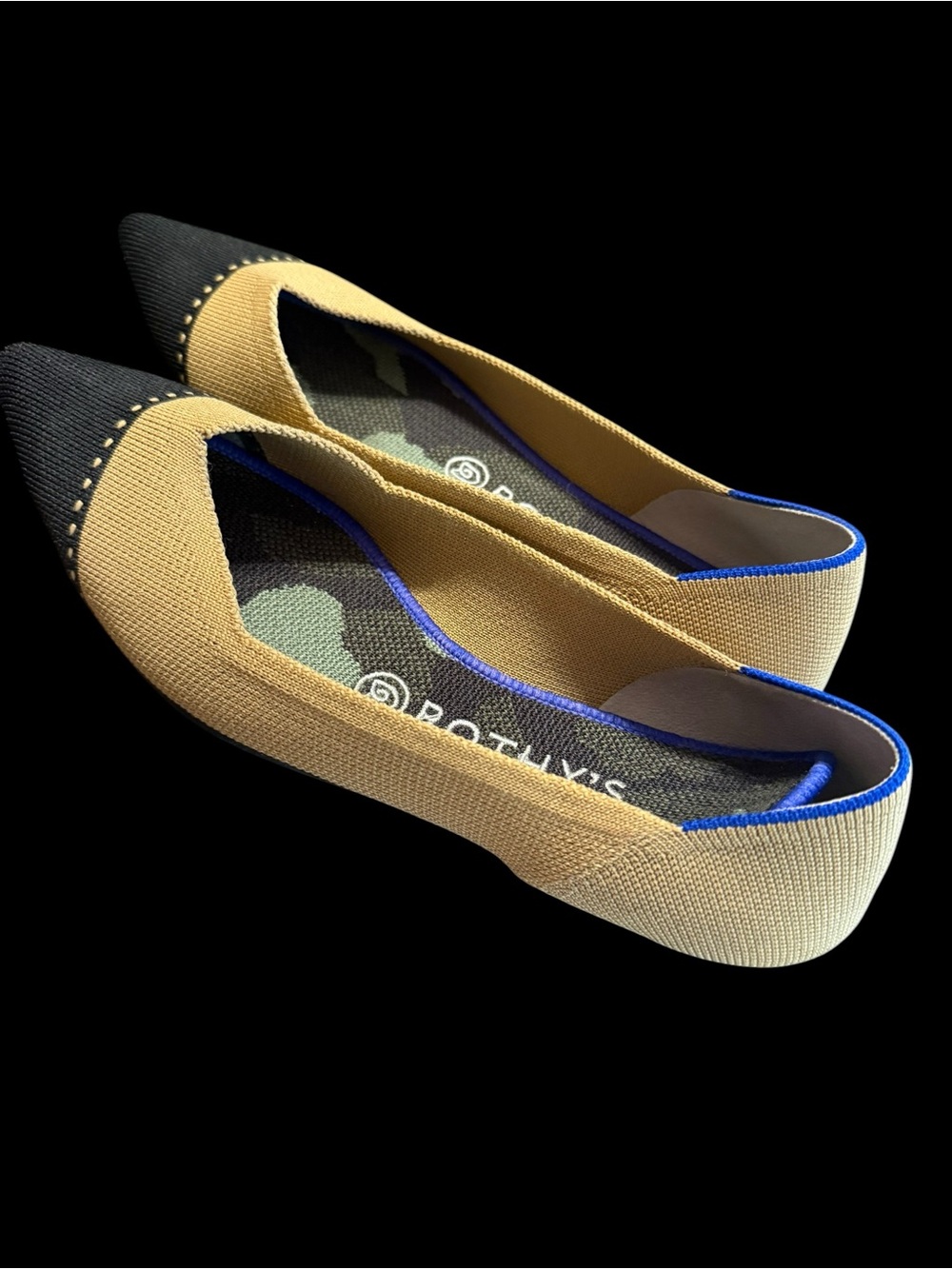 Rothy's retired Dune Two-Tone Pointed Ballet Flat in Tan and Navy 8.5W - Picture 2 of 4